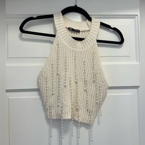 Zara sleeveless sweater with pearl string details